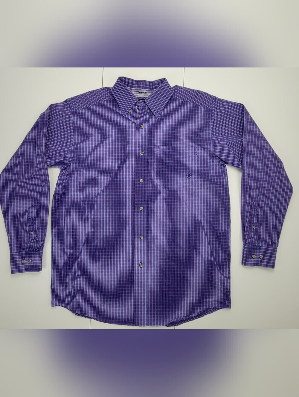 Ariat Pro Series Men's Purple Plaid Button Down Long Sleeve Shirt Size Medium